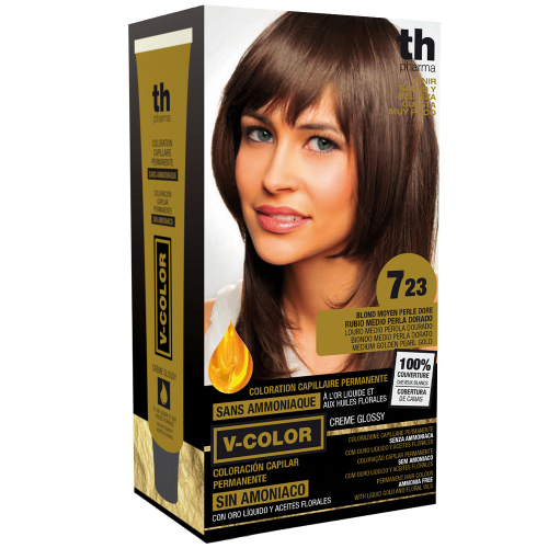 Farba na vlasy V-color č.7.23 (stredně zlatistá perlovo zlatá)-domáca sada+šampon a maska zdarma TH Pharma