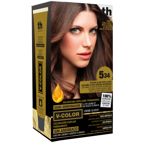Farba na vlasy V-color č. 5.34 (svetle zlatavo medeno hneda)-domáca sada+šampon a maska zdarma TH Pharma