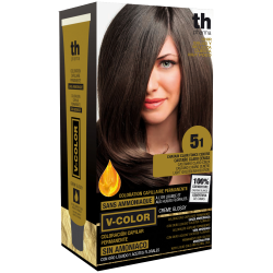 Farba na vlasy V-color č. 5.1 (svetlo hnedá popoĺavá)-domáca sada+šampon a maska zdarma TH Pharma