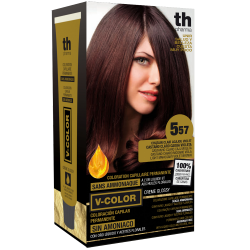 Farba na vlasy V-color č. 5.57 (svetle mahagonovo fialkovo hneda)-domáca sada+šampon a maska zdarma TH Pharma