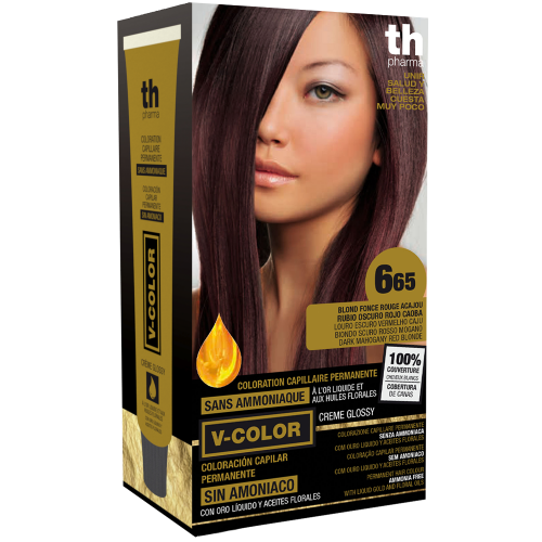Farba na vlasy V-color č.6.65 (tmavo mahagonová červená blond)-domáca sada+šampon a maska zdarma TH Pharma