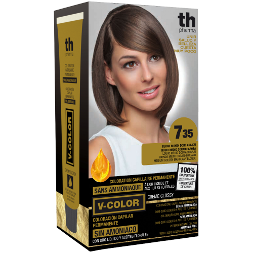 Farba na vlasy V-color č.7.35 (stredne zlatistá mahagon blond)-domáca sada+šampon a maska zdarma TH Pharma